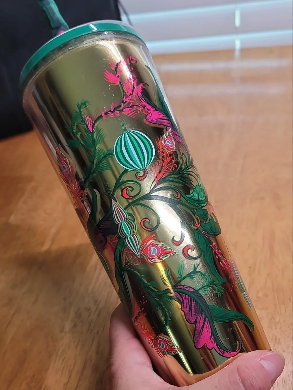 Starbucks 2024 Holiday Gold Mirror Ornament Floral cold cup tumbler (24 oz)